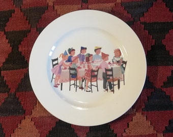 Piatto in ceramica vintage ridecorato Collezione "Favole da tavola" Party - diam circa 22cm