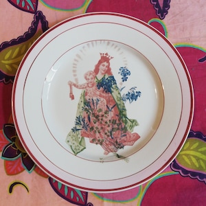 Redecorated vintage soup plate - Madonnas - Diam 22,5cm