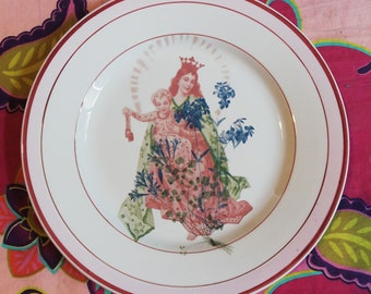 Redecorated vintage soup plate - Madonnas - Diam 22,5cm