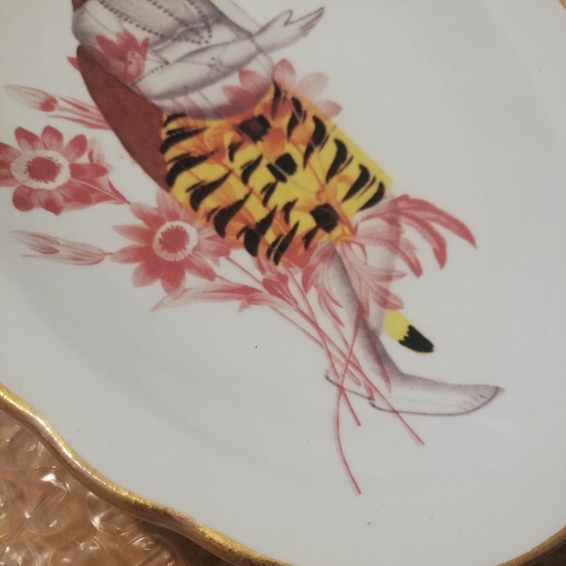 Redecorated vintage ceramic dish Tiger Maharaja 20x12,5cm 画像 3