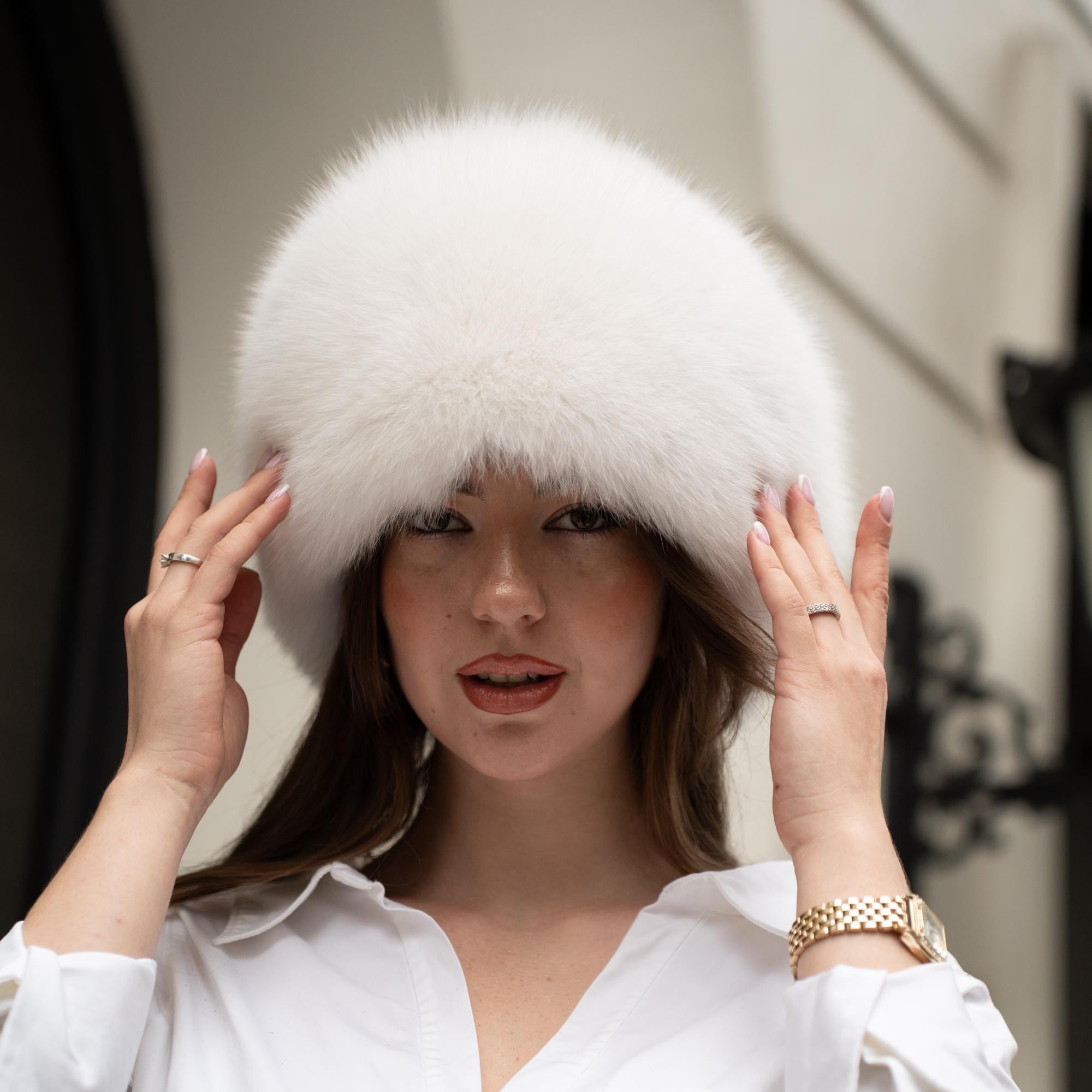 Luxury White Fox Fur Hat - Elegant Winter Accessory - Etsy