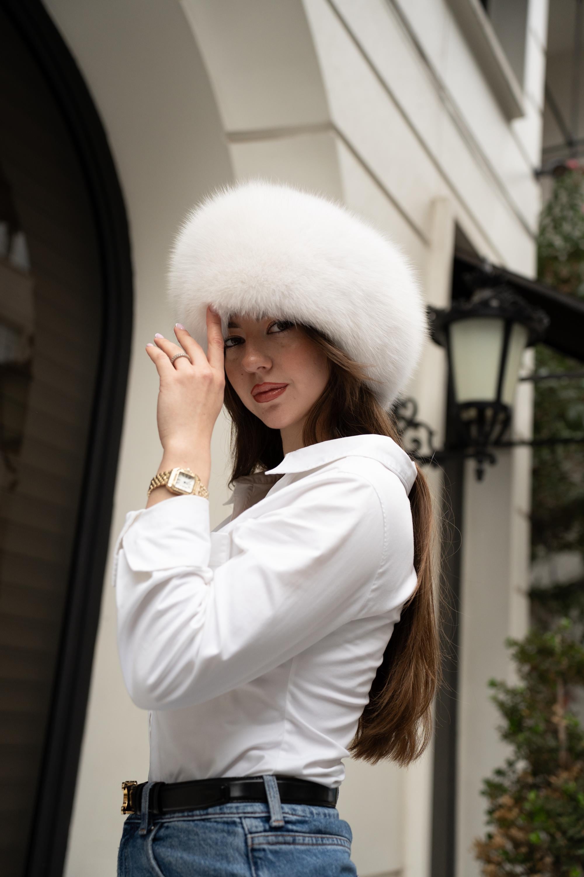 Luxury White Fox Fur Hat - Elegant Winter Accessory - Etsy