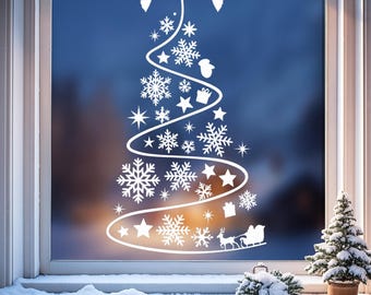 Plantilla de pintura artística para ventana de árbol de Navidad imprimible, diseño de marcador de tiza navideño, descarga digital en PDF.