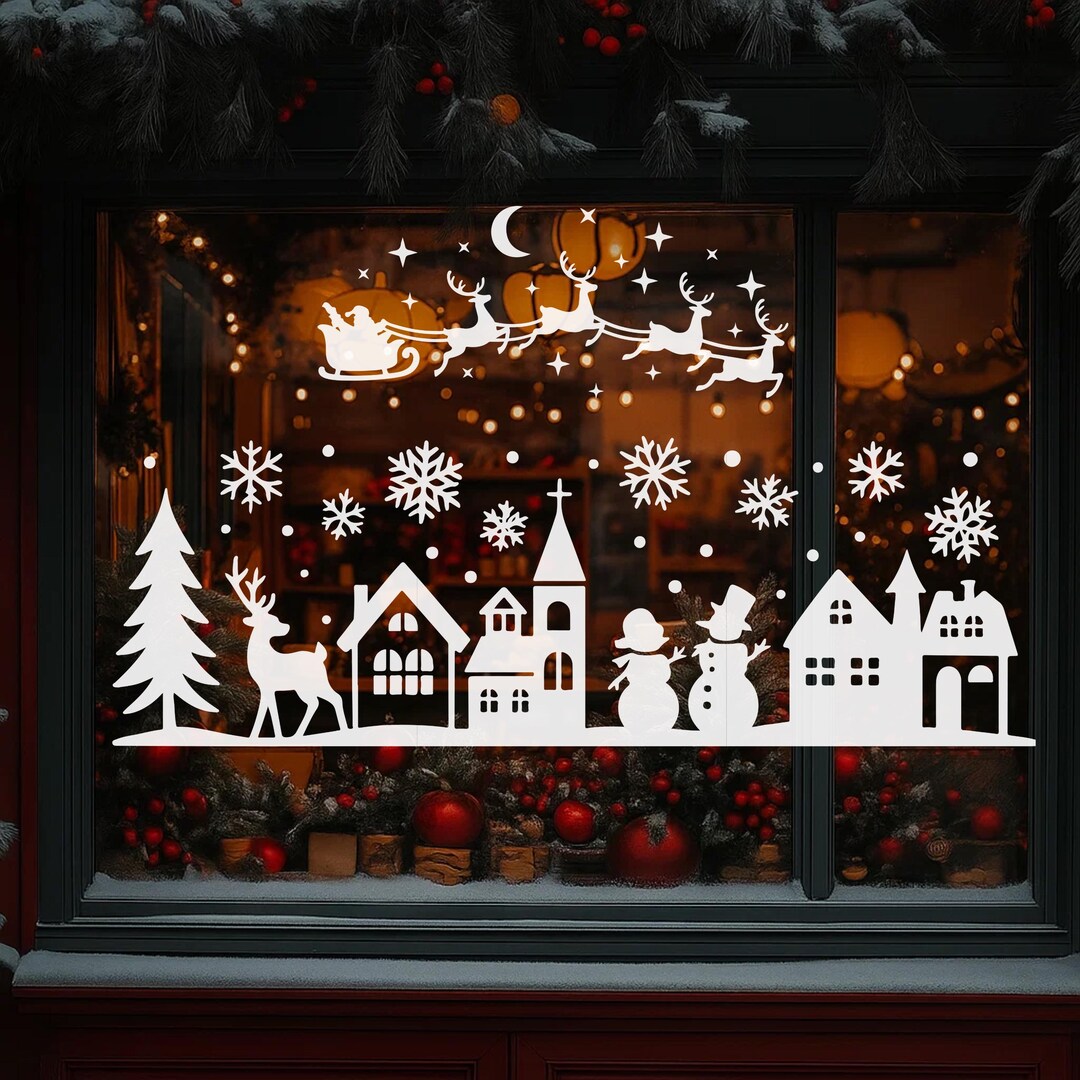 Printable Christmas Village Window Art Painting Template, Christmas ...