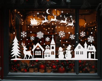 Printable Christmas Village Window Art Painting Template, Christmas Chalk Marker Design, PDF Digital Download.