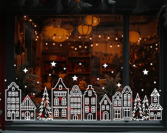 Printable Christmas Window Art Painting Template, Christmas Village Chalk Marker Design, PDF Digital Download.
