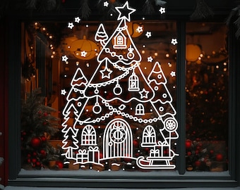 Plantilla de pintura para ventana con diseño navideño imprimible, diseño con marcador de tiza navideño, descarga digital en PDF.