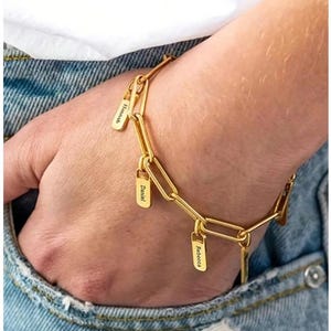 Personalized Minimalist Stainless Steel Square Chain Bracelet With Initial Tags | Customized Charm Bracelets