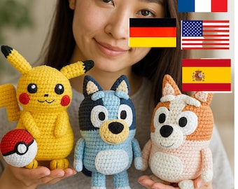 Pikachu, Bluey, Bingo Häkelanleitung Bundle, Amigurumi PDF Spielzeug (Instant Download)