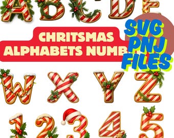 Weihnachts-Alphabet und Zahlen PNG-Bundle (Digitaler Download)