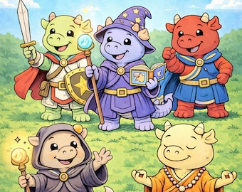 Dragon RPG Coloring Book for Kids | A-Z Fantasy Classes (Digital Download)