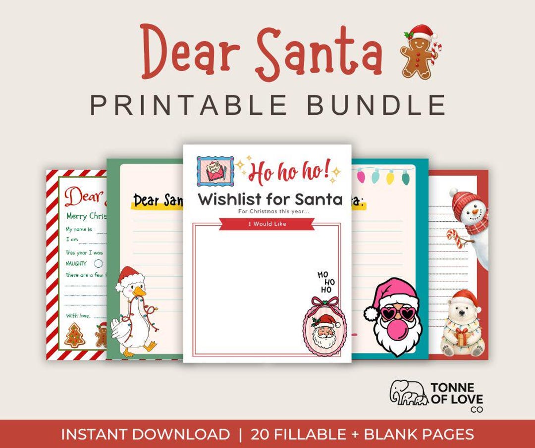 Dear Santa Letter Templates: Kids Christmas Wish List (digital Download ...