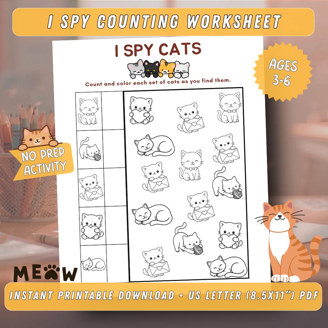 I Spy Cats Worksheet | Cat Counting Activity Printable - Etsy