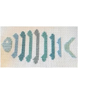 Easy Quick Stitch Fish bone nautical beachy ocean digital cross stitch pattern -  blues, aquas, and light greens.