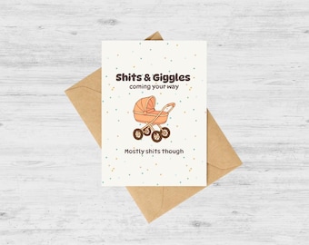 Funny New Baby Card Printable – Shits and Giggles – Baby Shower Card – Editable Canva Template – Instant Download