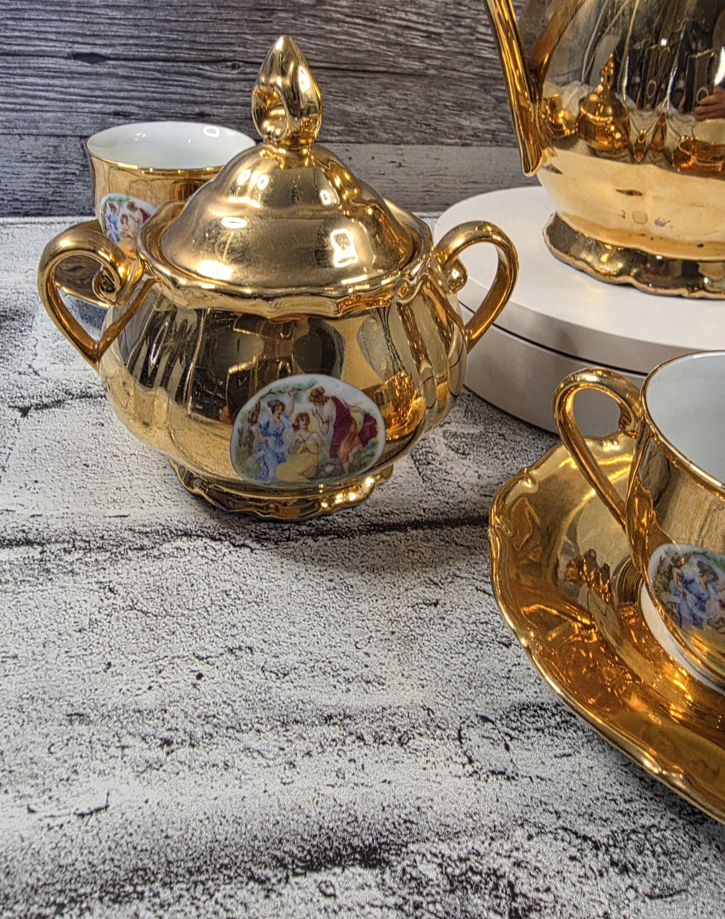 Czechoslovakian Vintage Gold Haas & Czjzek Style Porcelain Tea Set