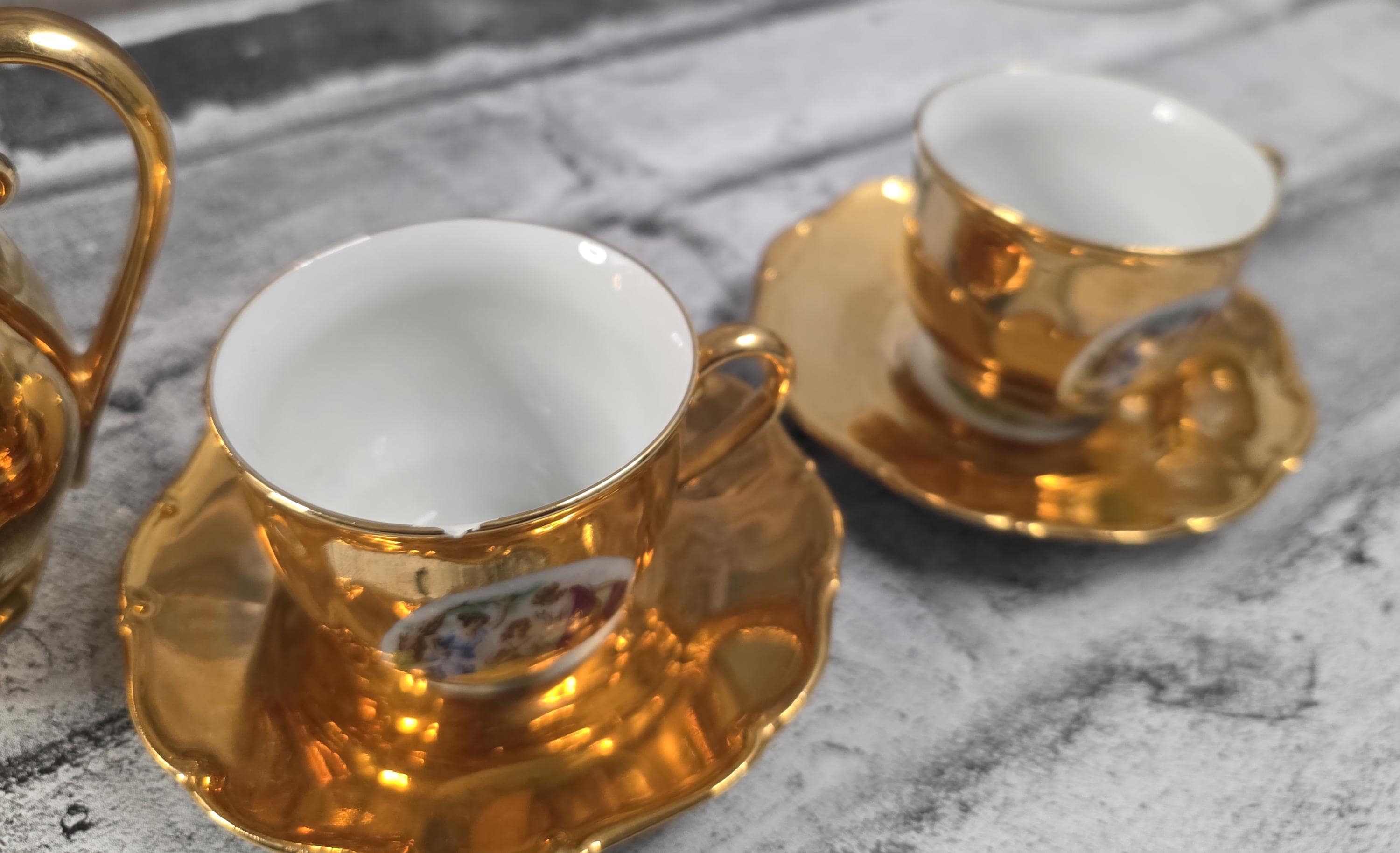 Czechoslovakian Vintage Gold Haas & Czjzek Style Porcelain Tea Set