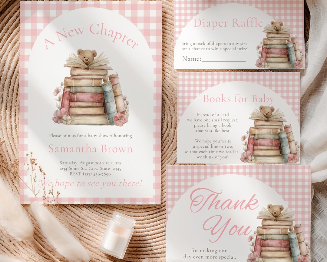 A New Chapter | Pink Girl Storybook Themed Baby Shower Invite Bundle ...