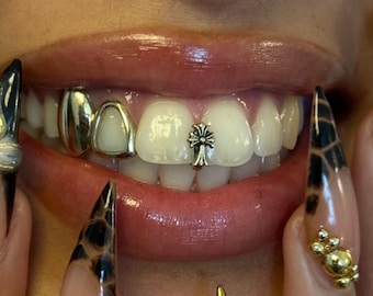 Parrillas dentales dobles de oro o plata hechas a medida