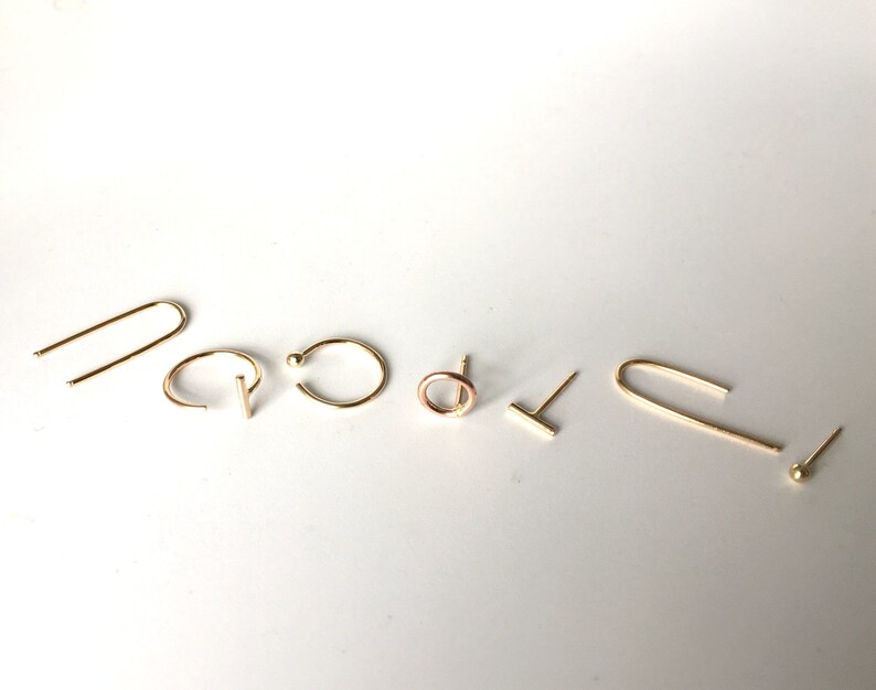 or sterling silver gold fill minimal mismatch mix match earrings in solid gold
