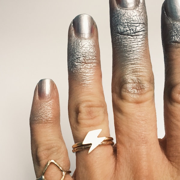 Ziggy Ring, lightening bolt stacker, david bowie, weather jewelry, aladdin sane, stacking ring