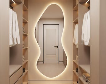 Verlichte passpiegel voor woonkamer, led-verlichte wandspiegel, interieurmeubilair