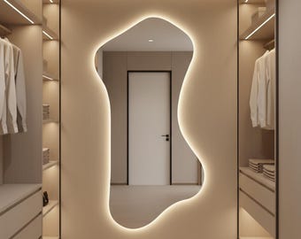 Asymmetrical LED Large Wall Mirror, Backlit Full Length Mirror, Modern Interior Design Decor