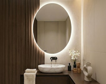 Oval Backlit Wall Mirror, Led Lighted Bathroom Mirror, Modern Entryway Decor