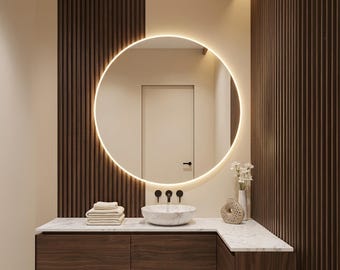 Led Lighted Round Bathroom Mirror, Circle Vanity Wall Mirror, Modern Housewarming Gift