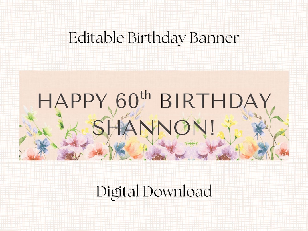 Floral Birthday Banner | Editable Canva Template, 72x24 Party Sign ...