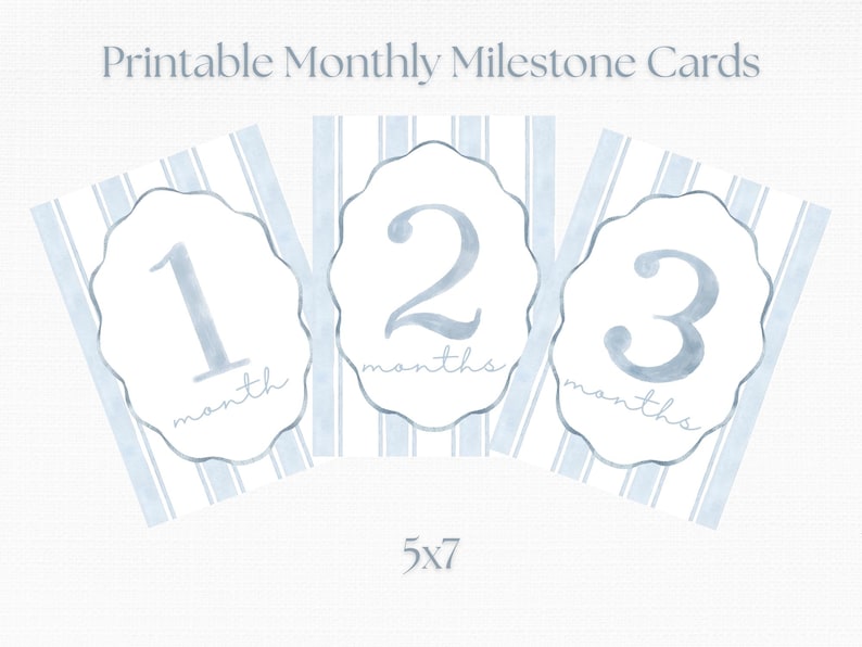 Baby Boy Milestone Cards | Watercolor Printable Photo Props | 5x7 PNG ...