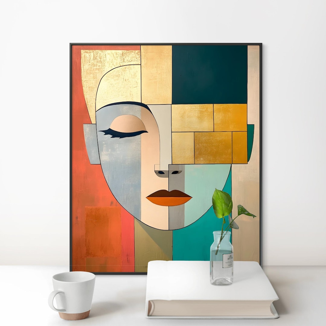 Abstract Face Wall Art Print, Bold Geometric Portrait, Modern ...