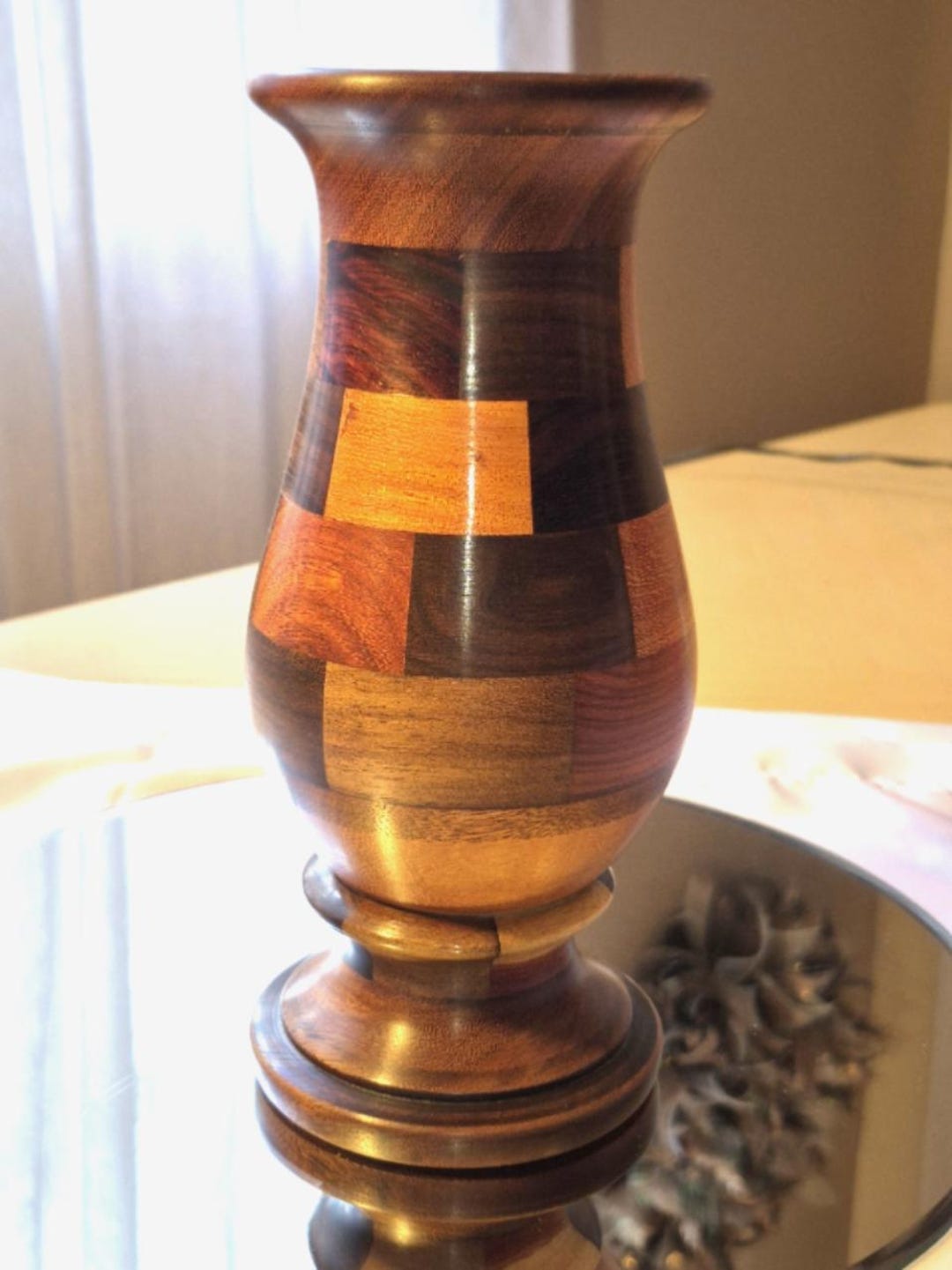 Vintage Segmented Wood‑turned Vase Handcrafted Patchwork Design - Etsy