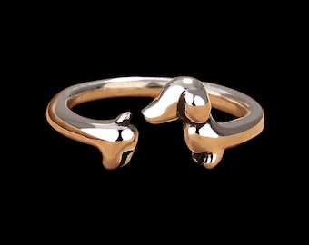Dainty Dachshund Adjustable Ring, Cute Sausage Dog Open Ring, Minimal Animal Jewellery, Alternative Adjustable Ring, Gift for Her