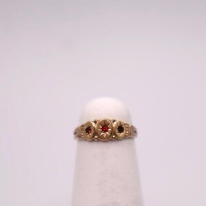 Vintage 1940s Uncas 12K Gold Filled Baby Ring – Simulated Ruby Ring – Size 1.75