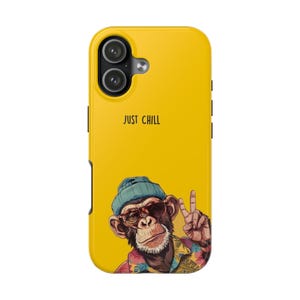 Funda para teléfono Just Chill Monkey / Funda para teléfono de anime / Funda para teléfono negra y amarilla / Funda para teléfono animada / Funda para teléfono de mono