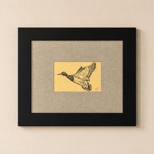 In volo / Schizzo originale di un'anatra in cornice di legno vintage Pottery Barn 11x13 / Quadro sportivo Ralph Lauren