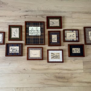 Equestrian Gallery Wall Set | Original Horse Drawings | Vintage Pottery Barn Frames | Sporting Lodge Decor | Western Ranch Art| Framed Horse