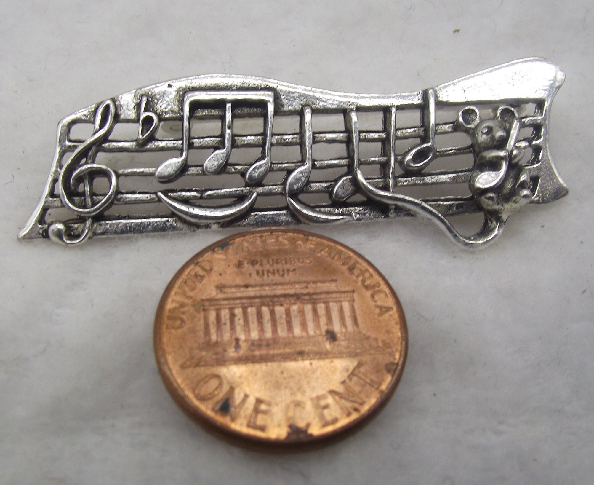 Music note pin vintage silver toned metal 2X1.5ins Etsy