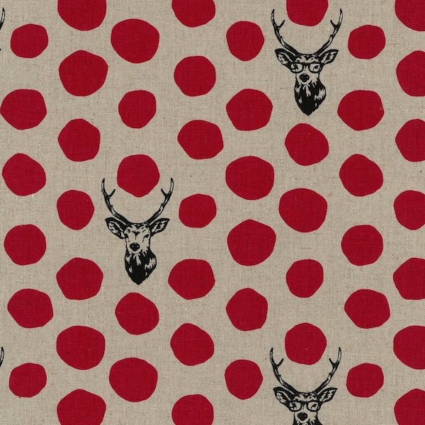 Canvas--NOT LAMINATED Echino Deer Red  Cotton Canvas Fabric from Kokka sold by the half yard