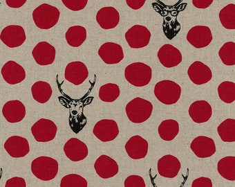 Canvas--NOT LAMINATED Echino Deer Red  Cotton Canvas Fabric from Kokka sold by the half yard