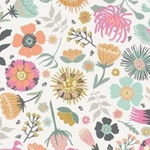 Meadow Lane Off White - LAMINATED Cotton Fabric - Riley Blake