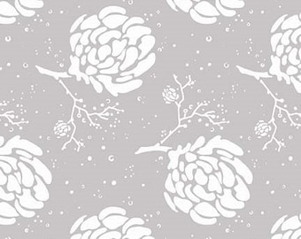 LAMINATED cotton fabric * - Floret Gray (sold continuous by the half yard) Food Safe, BPA free