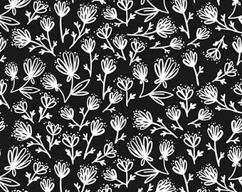 Sketch Bouquet Black * LAMINATED Cotton Fabric - Riley Blake