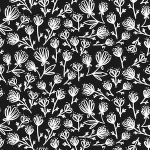 Sketch Bouquet Black * LAMINATED Cotton Fabric - Riley Blake