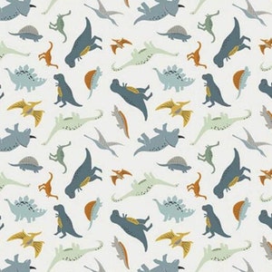 Fossil Rim 2 Tiny Dinosaur Cream - LAMINATED Cotton Fabric - Riley Blake