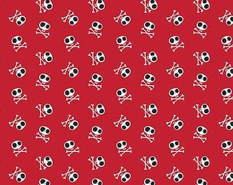 Blackbeard Crossbones Red - LAMINATED Cotton Fabric - Riley Blake