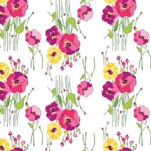 LAMINATED cotton fabric, Fruitful floral stems on white (sold continuous by the half yard) Food Safe, BPA free