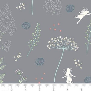 Fairy Edith Wildflowers Gray * - LAMINATED Cotton Fabric - Riley Blake