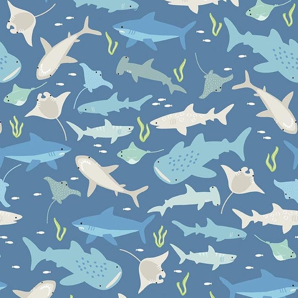 Riptide Sharks Denim * - LAMINATED Cotton Fabric - Riley Blake
